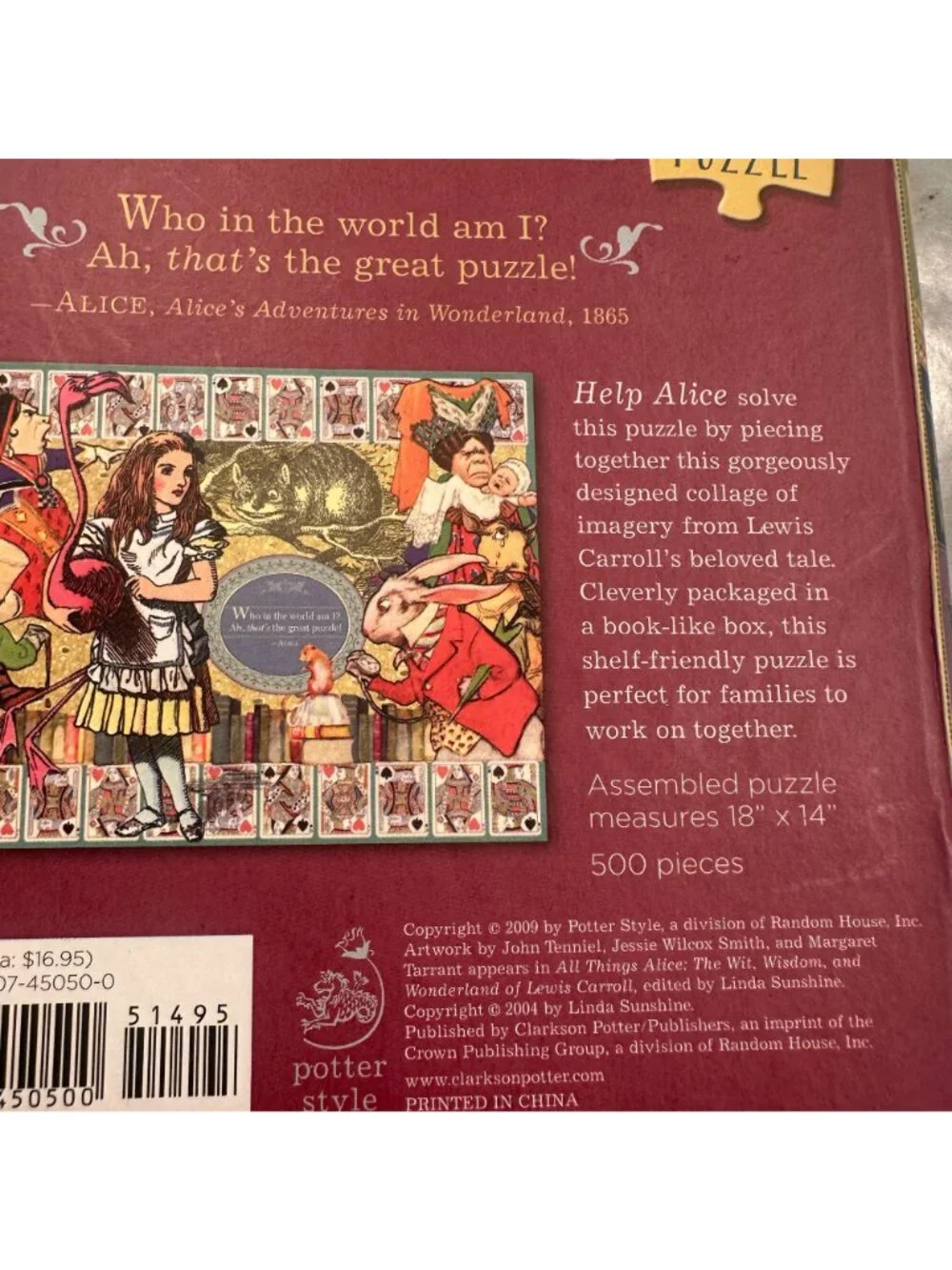Alice In Wonderland 500 Piece Jigsaw Puzzle Book Queen Cheshire Potter Style